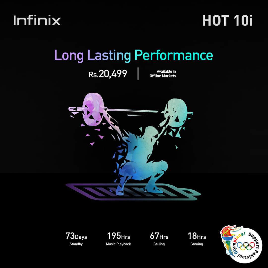 InfinixPakistan's tweet photo. Best performer is the one who play with consistency & never give up just like the long lasting battery of #InfinixHot10i
Buy Now: https://t.co/GAuFzemv83
Learn More: https://t.co/LIAQgnP780
#PowerYourFun #6000mAhBattery #NonStopPlaying #GameOn #InfinixHot10i https://t.co/H8n6d3oRHt