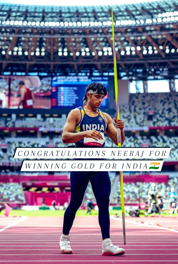1st ‘GOLD’ for INDIA since 2008 Beijing Olympics and 1st in #JavelinThrow as Well ❤️
- #NeerajChopra Name to be remember!
- After #AbhinavBindra he is 2nd individual who has got #Gold 
- 7 Medals: India highest tally ever in Olympics
- it’s Time for our Anthem on the podium 🇮🇳