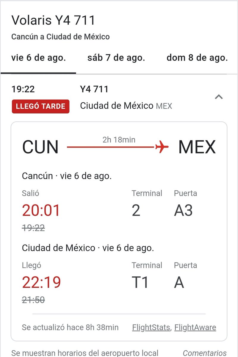 jahuareno's tweet photo. @viajaVolaris ayer pagué un nuevo ticket (vuelo 5711 Cancún - México) porque la facturación de mi vuelo original (vuelo 711) estaba cerrada. Sin embargo, el vuelo 711 salió con más de 30min de retraso y hubiera podido facturar. Quiero que devuelvan los 1500MXN por el nuevo ticket https://t.co/E2IHYpOoA6