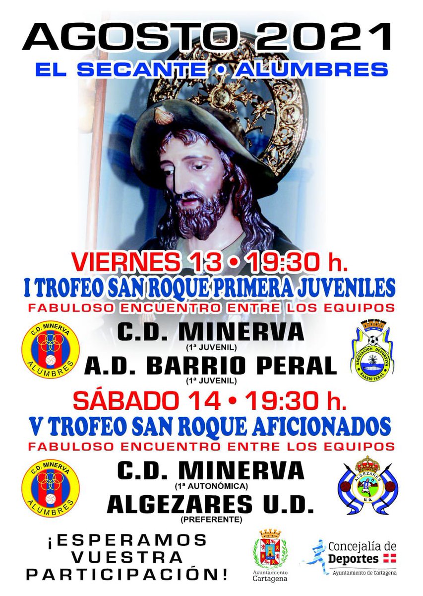 Aquí os dejamos el cartel para el próximo ‘TROFEO SAN ROQUE’ donde nuestro juvenil jugará vs Barrio Peral.   Nosotros lo haremos Vs <a href="/AlgezaresUD/">Algezares UD Kallan Doors</a> (preferente).                   Esperamos vuestra asistencia para ambos partidos ⚽️ #Vuelvelaemocion