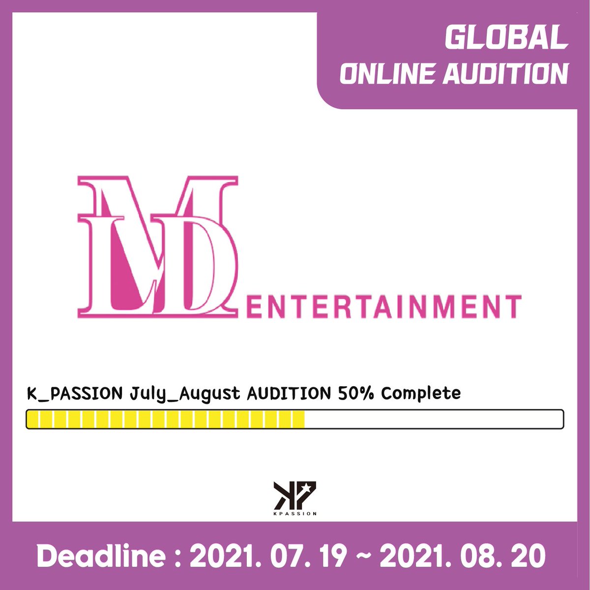 KPOPAUDITION1's tweet photo. [#KPASSION #AUDITION]
#Global #Kpopaudition
⏳ 50% by audition deadline
MLD ent

Those who haven't participated yet, please hurry up and participate!
👉 https://t.co/cLwwBH5d0u

#Online #Audition 
#Idol #MLD https://t.co/Bve6DhMrn2