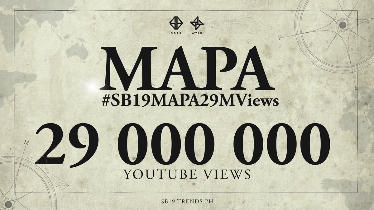 SB19TrendsPH's tweet photo. 🎉 #SB19MAPA29MViews

#SB19's 'MAPA' Lyric Video has now crossed 29 MILLION VIEWS on Youtube! 🤩

@SB19Official
#SB19Bazinga1MViews https://t.co/ku121tL86M