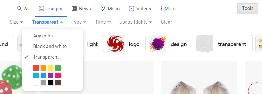 FinlayPacks's tweet image. to avoid fake pngs on google you can click "tools" then change the color to "transparent" to only show images with transparent pixels :)