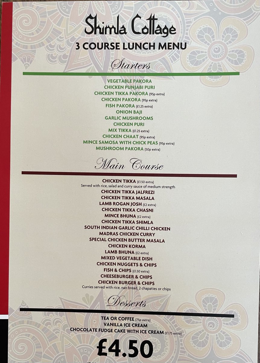 COME AND JOIN US AT SHIMLA FOR YOUR FAVOURITE LUNCH FROM £4.50 BETWEEN 12PM TO 4PM