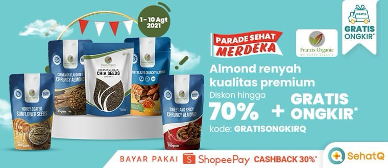 sehatq's tweet photo. #KeluargaSehatQ butuh snack sehat di rumah? Di #TOKOSehatQ, produk Francis Organic sedang diskon hingga 70% dan ongkirnya gratis dengan kode GRATISONGKIRQ!
Penawarannya terbatas jadi yuk, segera kunjungi link berikut https://t.co/giN4eWLh8W
#PromoTOKOSehatQ #SehatQ #Snacksehat https://t.co/q1ZurNEybC