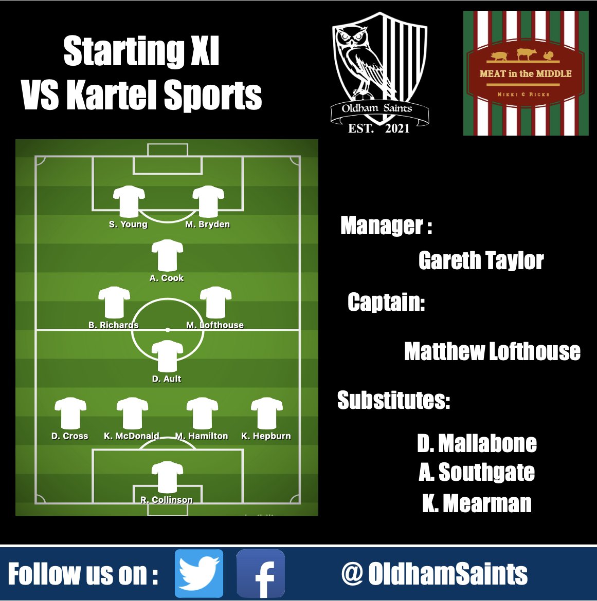 ⚽️  Game day ⚽️ 

Today we play Kartel sports in what will be a tough game as they are above us league wise! but nonetheless we go out and we give our best to compete!

Thank you to our sponsors Meatinthemiddle Butchers &amp; pauls Finance for todays game!