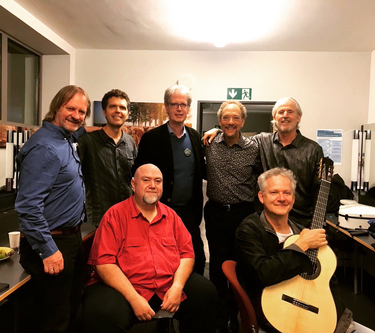 LAGQ's tweet image. We are touring Germany right now! First stop was the Nürtingen guitar festival. Here is a photo backstage with our dear friends @DavidRussellgtr, Thomas Muller-Pering, and Tilman Hoppstock.