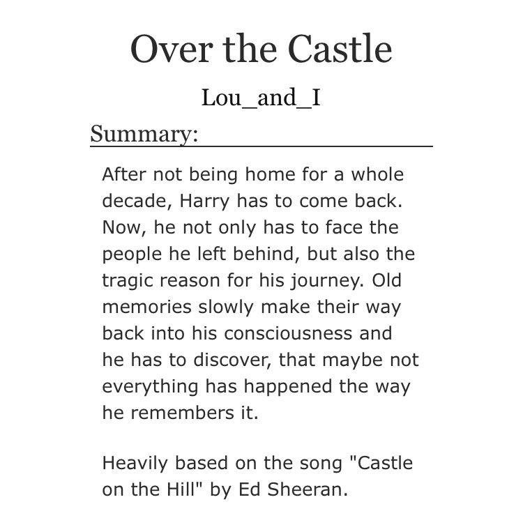 Larry_you_know's tweet photo. Over the Castle
by @sunflower_jai for @hlsummerfest 
H is a singer who comes back to his home town after ten years, surprised that some things have changed and noticing other that he had never noticed before. Angsty,hurt &amp; comfort, nice art
https://t.co/Kczi9x2x3o https://t.co/GHnMJ0QKPk