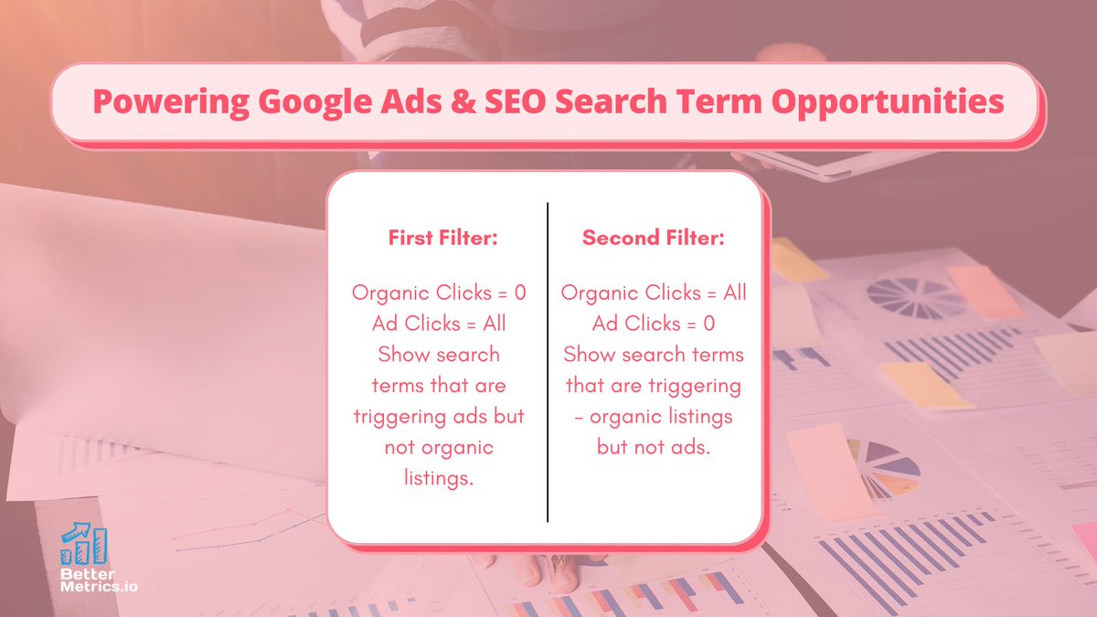 bettermetrics__'s tweet image. So, how do you power the perfect #SEO opportunity by utilizing the paid &amp;amp; organic #reports?

Creating simple filters should be sufficient
First,select cases where both #ads &amp;amp; #organic listings appear together

Then,create these listings👇or check our free #googleads course in bio