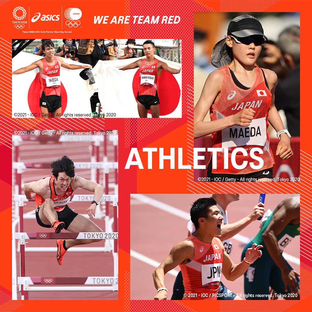 ASICS_JP's tweet photo. 【東京2020オリンピック陸上競技日本代表にエールを!】
数々の熱戦を見せてくれた #陸上競技 日本代表。
オリンピックに出場した選手たちの健闘に拍手を送ろう。
#TeamRed2020 #ASICS #Tokyo2020