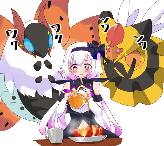 🐜「ウルガモスさんが焼いてくださったふわりんごにビークインさんのあま～い蜜をかけて…✨」
#ピノの自由帳 