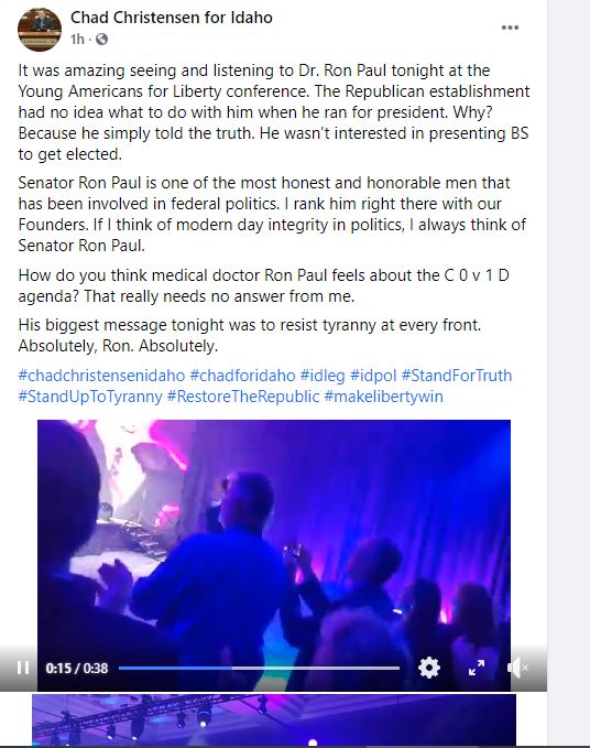 whitesheepranch's tweet photo. Ron Paul is racist and anti-Semitic. #MadChad is smitten.

#idleg #idpol #chadchristensen #YALiberty https://t.co/5FtXNbDg9z