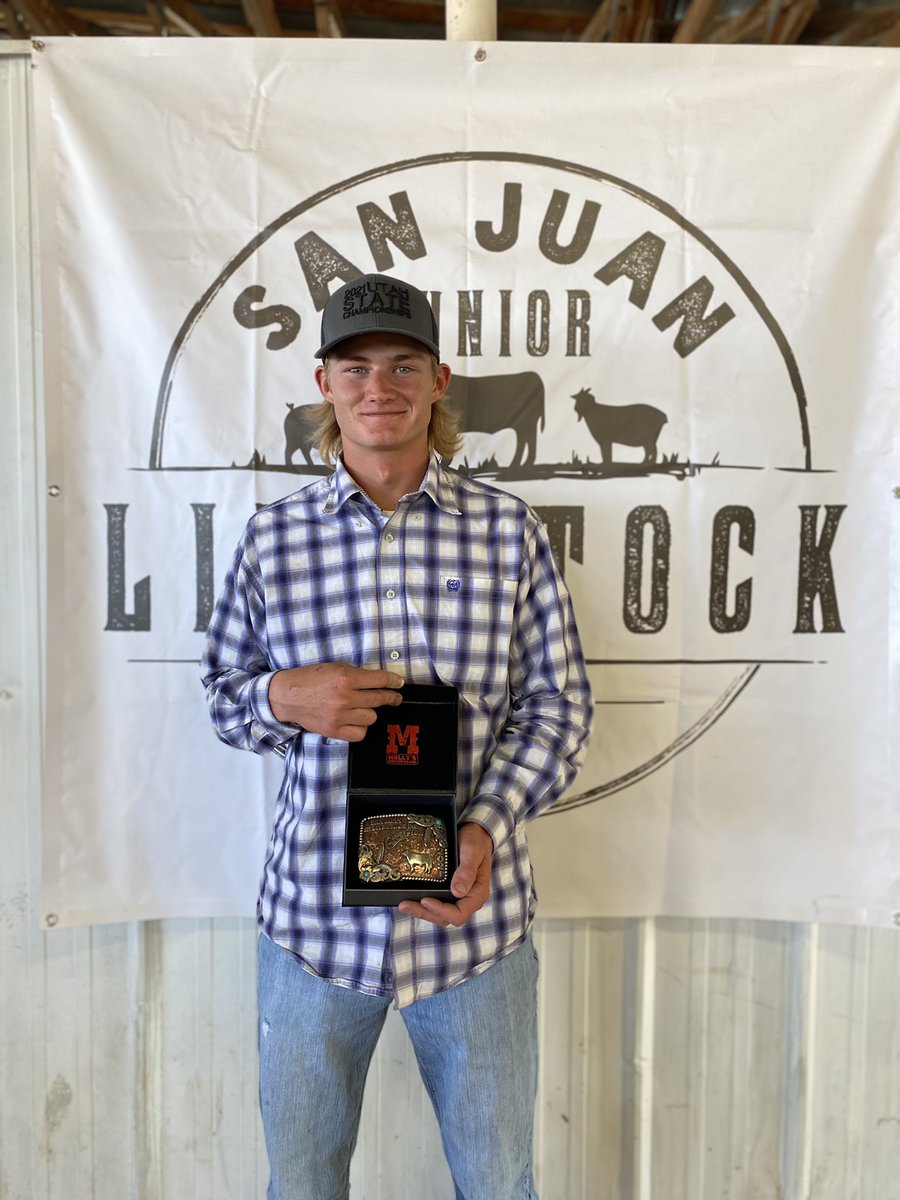 Thank you JM Grover Enterprises for breeding a great steer and the crew for making raising steers possible. #youngguns  Hope to see you at the sale at 1:00pm today to bid on my Grand Champion steer. Shoutout to San Juan Health Servies for donating the belt buckle.