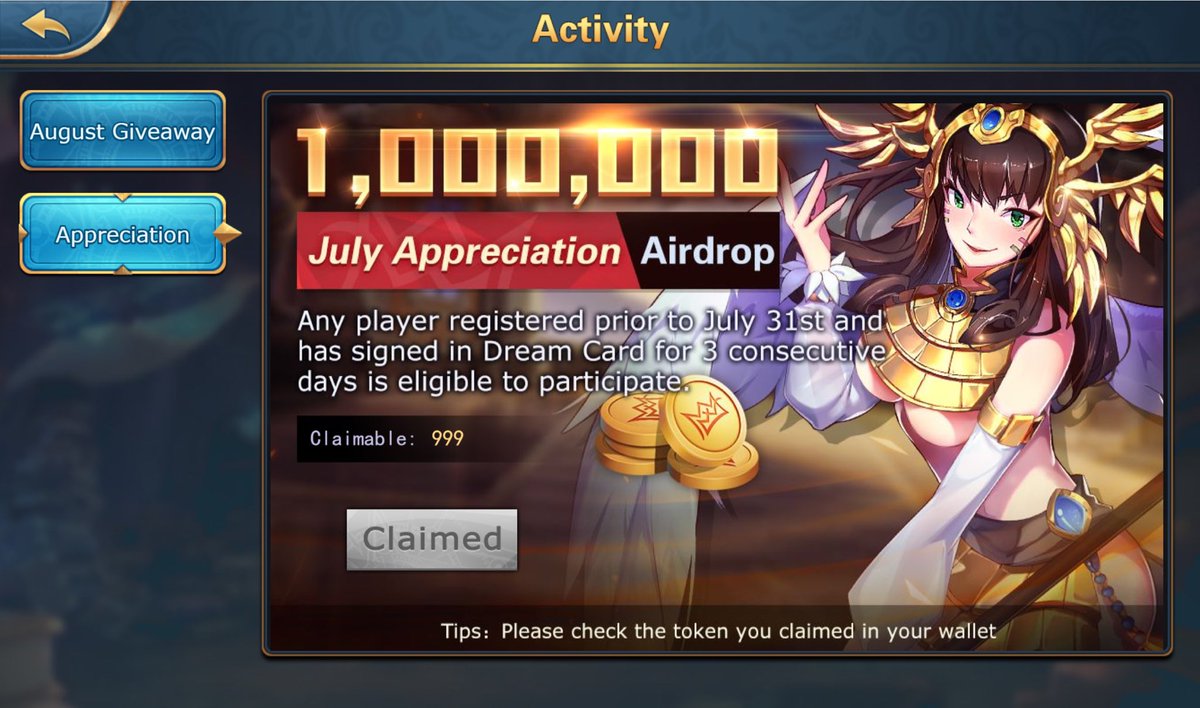 xwg_games's tweet photo. ❤️The airdrop claim page is NOW available in the Dream Card game!

🥳Please log in to the game and claim your July airdrop.

👉All the winner lists are gathered here:https://t.co/RMPQ8PL4sr

😭We sincerely apologize for the delay

#XWG #PlayToEarn #NFT https://t.co/SrVIFoHB09
