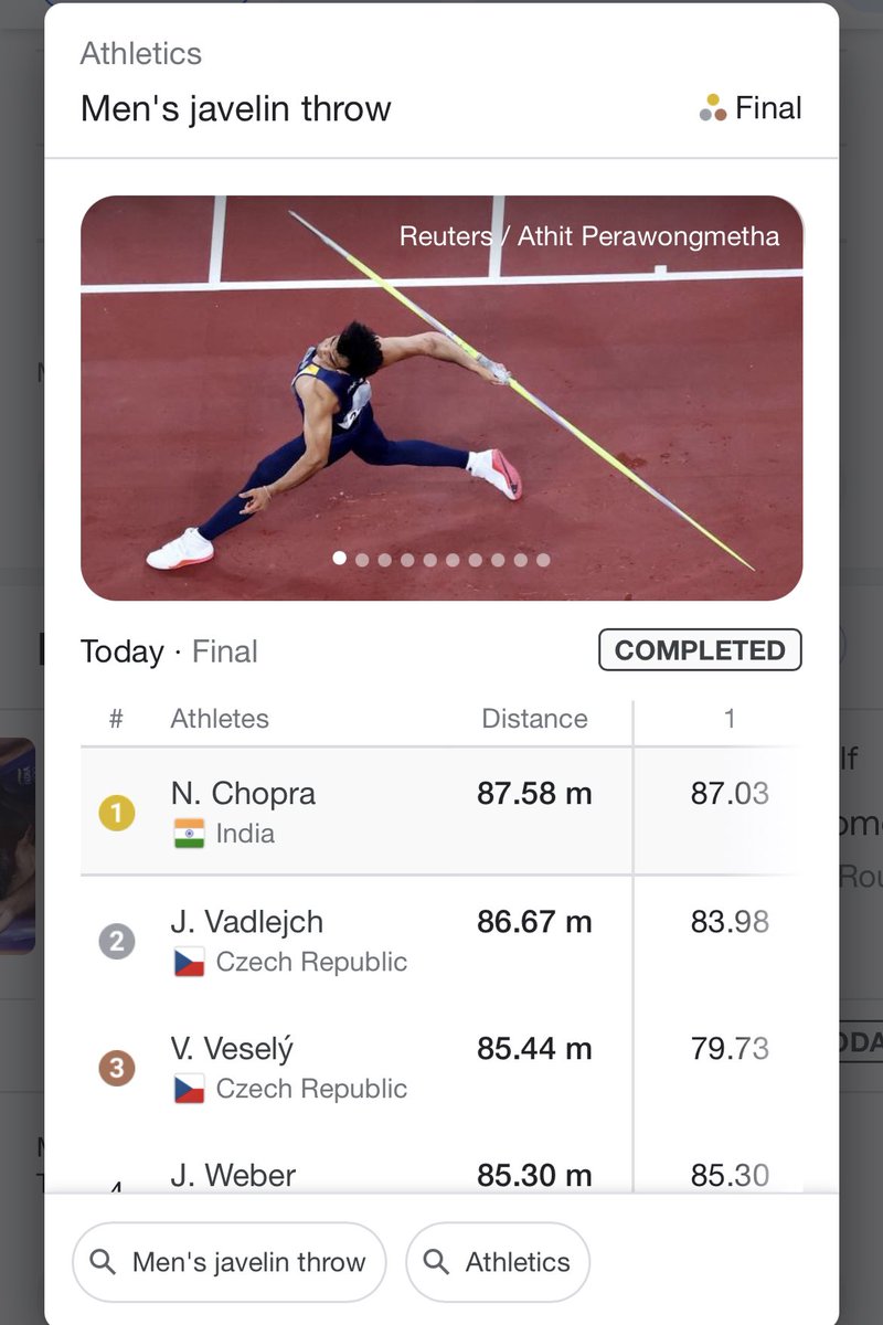 animesh_jn's tweet photo. A very Proud moment #Tokyo2020 #IndiaAtTokyoOlympics @Neeraj_chopra1 on wining the Gold at the Olympics… https://t.co/wmCOM09eSq