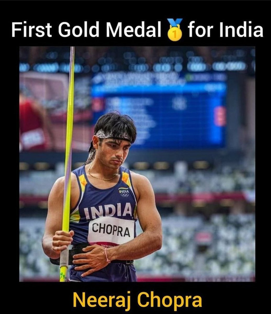 Impulsive_moni's tweet photo. First gold medal 🥇 for India. Very well done champ 💪 more power to you #NeerajChopra #Olympics2020 https://t.co/CbSdFwJtI9