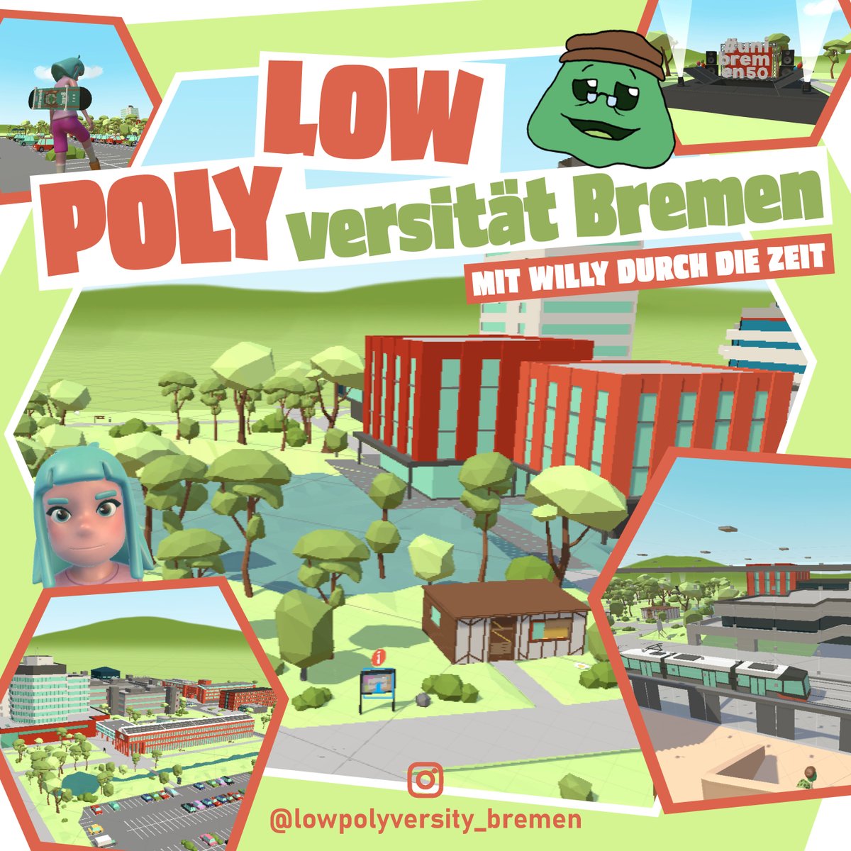 Unser Bachelor-Projekt "50 Jahre Universität Bremen" sucht Proband:innen. Spielt "Low Polyversität Bremen - Mit Willy durch die Zeit" und beantwortet einen kurzen Fragebogen. Entdecke den digitalen Campus unter …olyversitaet.informatik.uni-bremen.de