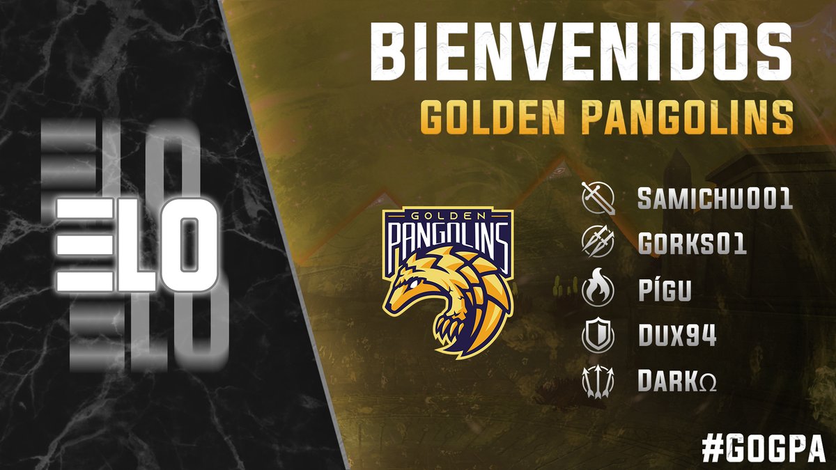 🏆 | CLASIFICATORIOS #ELO  

Bienvenidos - <a href="/GoldenPangolins/">GPA</a> #GoGPA
👤⚔️ - @samichu777
👤🗡️ - <a href="/gorksmite/">Gorks.</a>
👤🔮 - <a href="/Pigu____/">Pigu</a>
👤🛡️ - <a href="/Dux__94/">Dux</a>
👤🏹 - <a href="/DarkoIG/">Darko Iglesias</a>

👥 - <a href="/bryandavid26R/">Bryan Rojas</a>
👥💼 - <a href="/hxnter_x/">xHxnter</a>