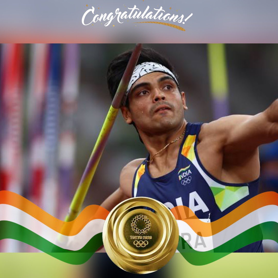 fernandesdrake's tweet photo. History created. #NeerajChopra flying the tri-colour as high as possible. #Athletics  #Tokyo2020 🇮🇳🇮🇳 https://t.co/aAT7KwFPy5
