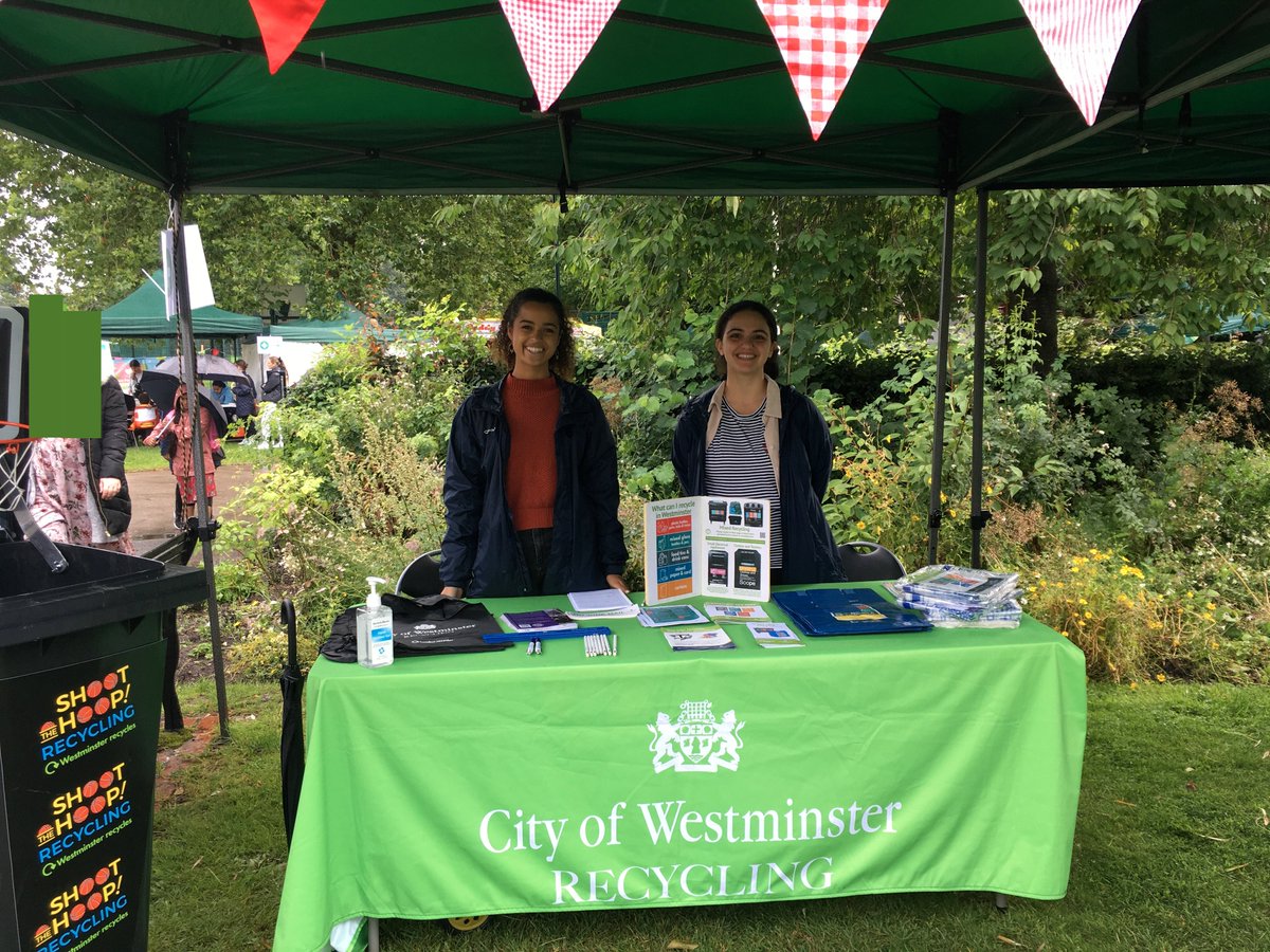 Two smiling faces from Westminster Recycling, waiting to greet locals at the Queen's Park Gardens Festival on Ilbert Street W10. #WestminsterRecycling  #WestminsterRecyclingChampions #QueensParkGardens #WCCRecycling #CheckB4uChuck