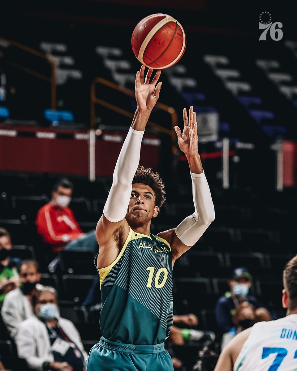 sixers's tweet image. Olympic medalist - @MatisseThybulle 🥉

He totals 11 points, 5 rebounds &amp;amp; 3 steals as @BasketballAus wins 107-93!