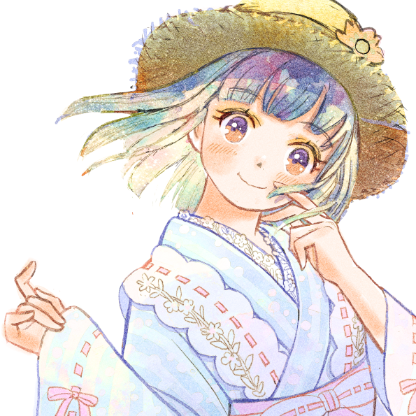 1girl solo japanese clothes hat smile kimono white background  illustration images