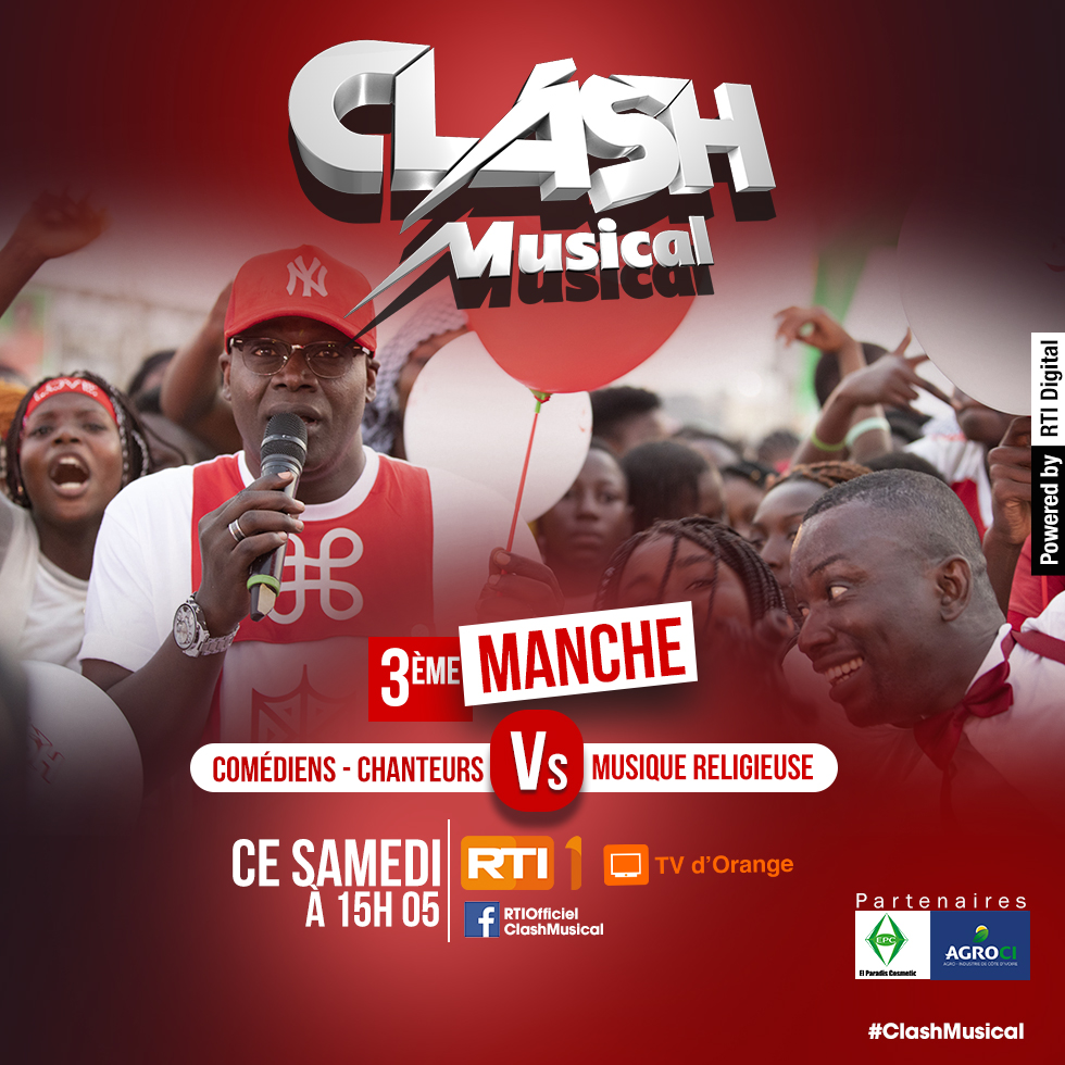 RTIOfficiel's tweet photo. #ClashMusical | Suivez la troisième manche éliminatoire, ce samedi à 15h 05 GMT sur RTI 1, la TV d'Orange et sur notre page Facebook.
Qui des comédiens-chanteurs et de la musique religieuse l'emportera. @Didier Bleou #RTIMusique #RTIOfficiel https://t.co/J6lXVqnRnv
