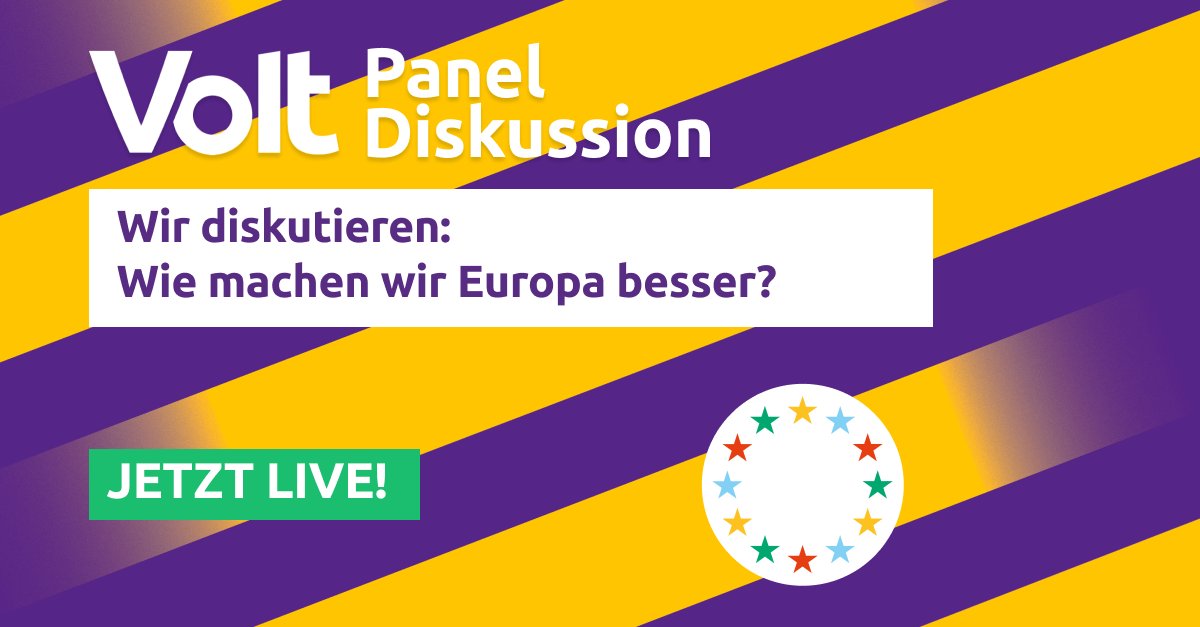 VoltDeutschland's tweet photo. Jetzt reinschauen: https://t.co/zZUrVWcILK: “Wie machen wir #Europa besser?” Das diskutiert @valeriestern_  mit @LukiHochscheidt (@polis180), @SusanneZels (@valuesunite) und Volts MEP @d_boeselager! #Kampagnenfestival #GenerationEuropa https://t.co/mzr9uXtOTs