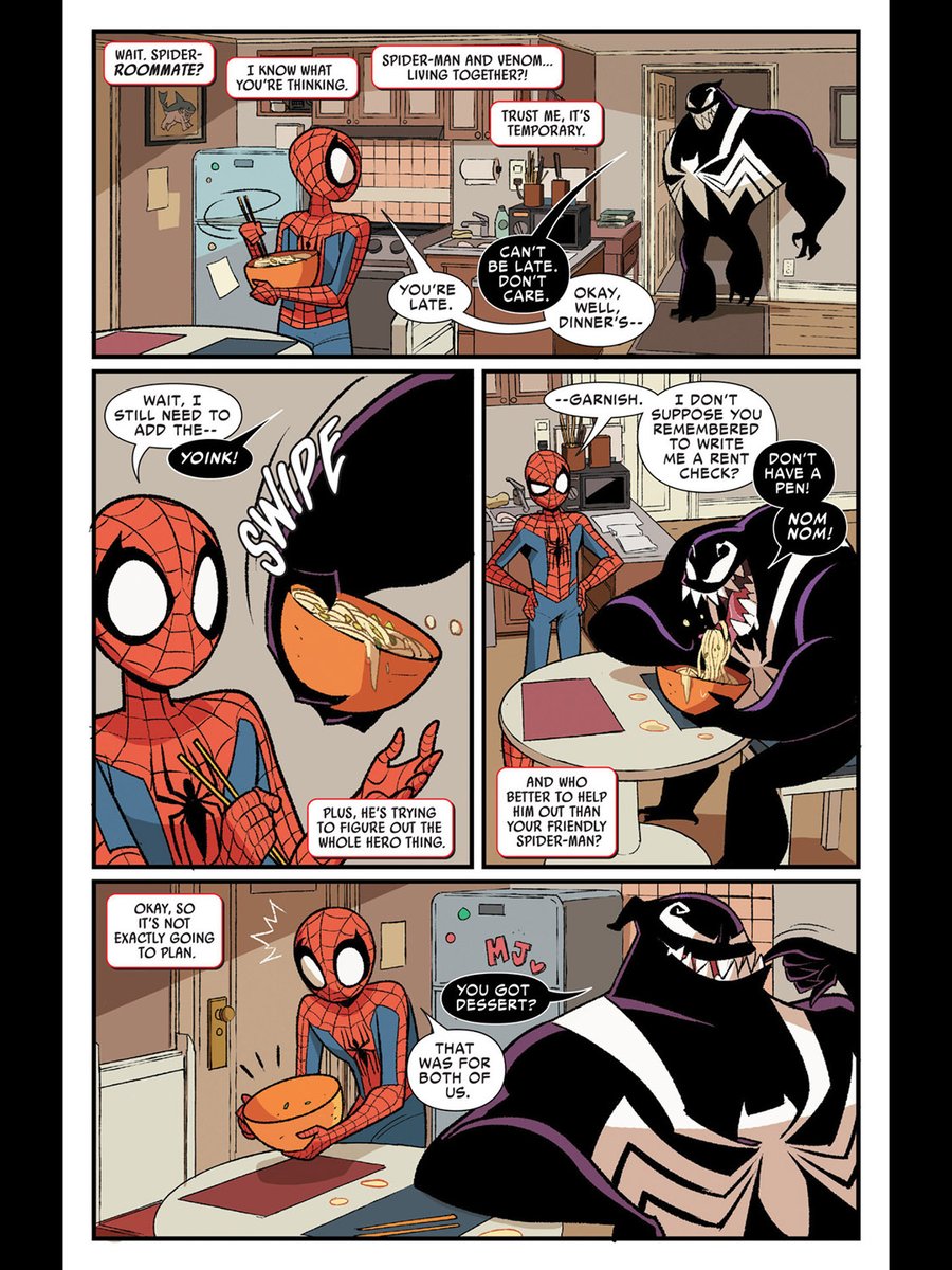 公式ではヴェノムとスパイダーマンがルームメイトで仲良くケンカするコミックもアリマスヨ〜。
#ヴェノム 