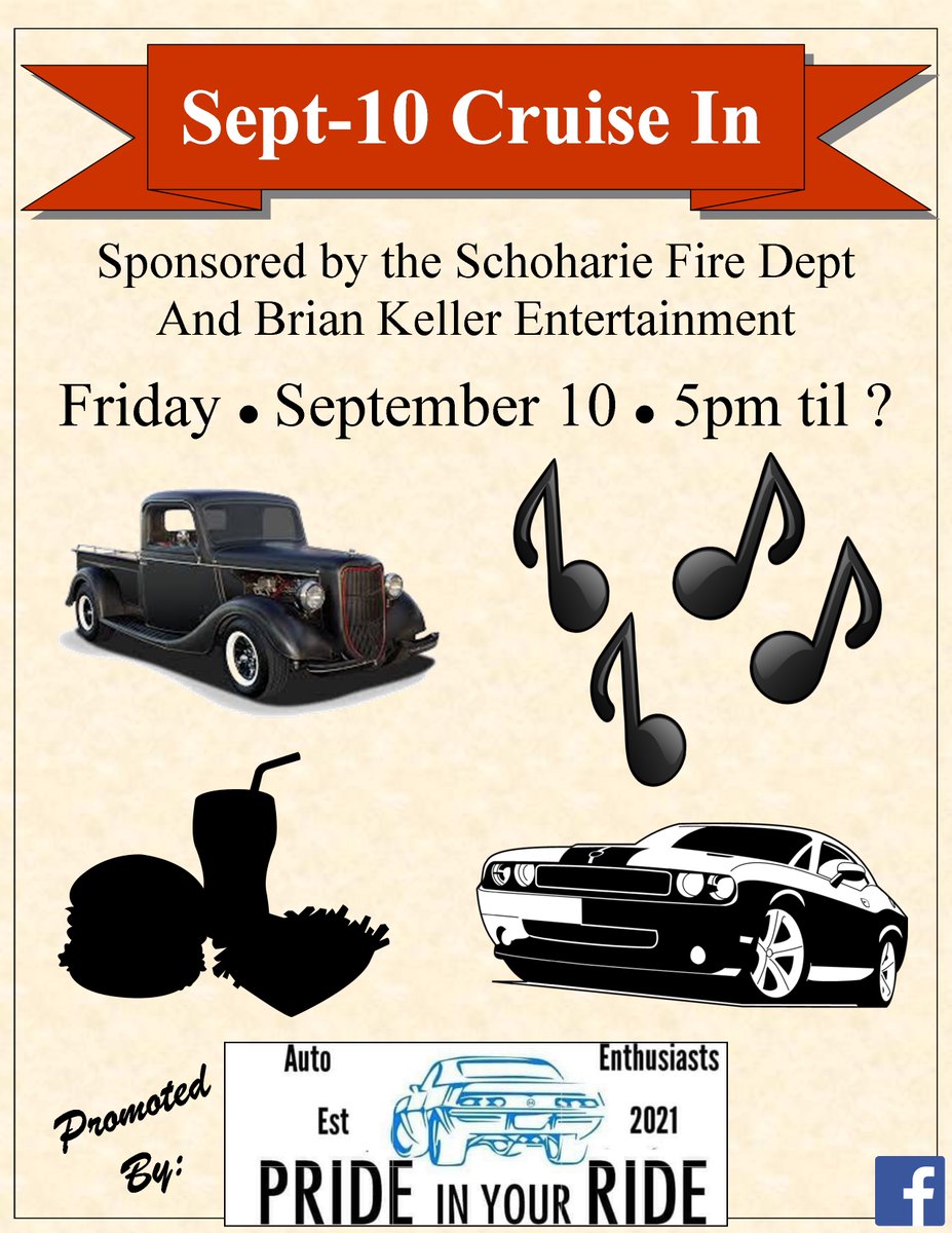 Who's ready for a #CruiseIn?

More to be announced soon at....
facebook.com/SchoharieFire/

#weekendfun #Food #Music #DJ #SchoharieFire #Schoharie