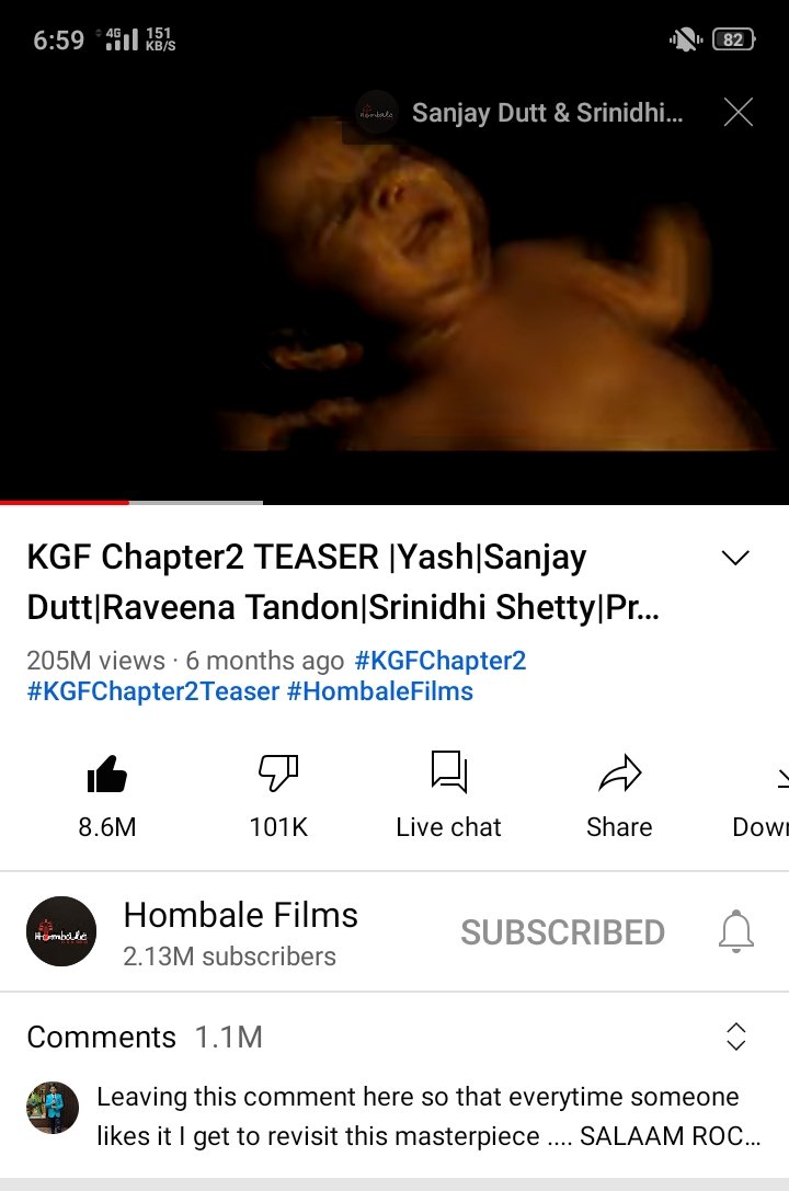 205 Million views with 8.6 M likes and 1.1 M comments in 6 months
For Rocky Bhai. The new 👑 king of Indian cinema 
#KGFChapter2 #KGFChapter2teaser 
#YashBOSS #SrinidhiShetty #hombalefilms #prasnthneel @TheNameIsYash @hombalefilms @prashanth_neel @SrinidhiShetty7