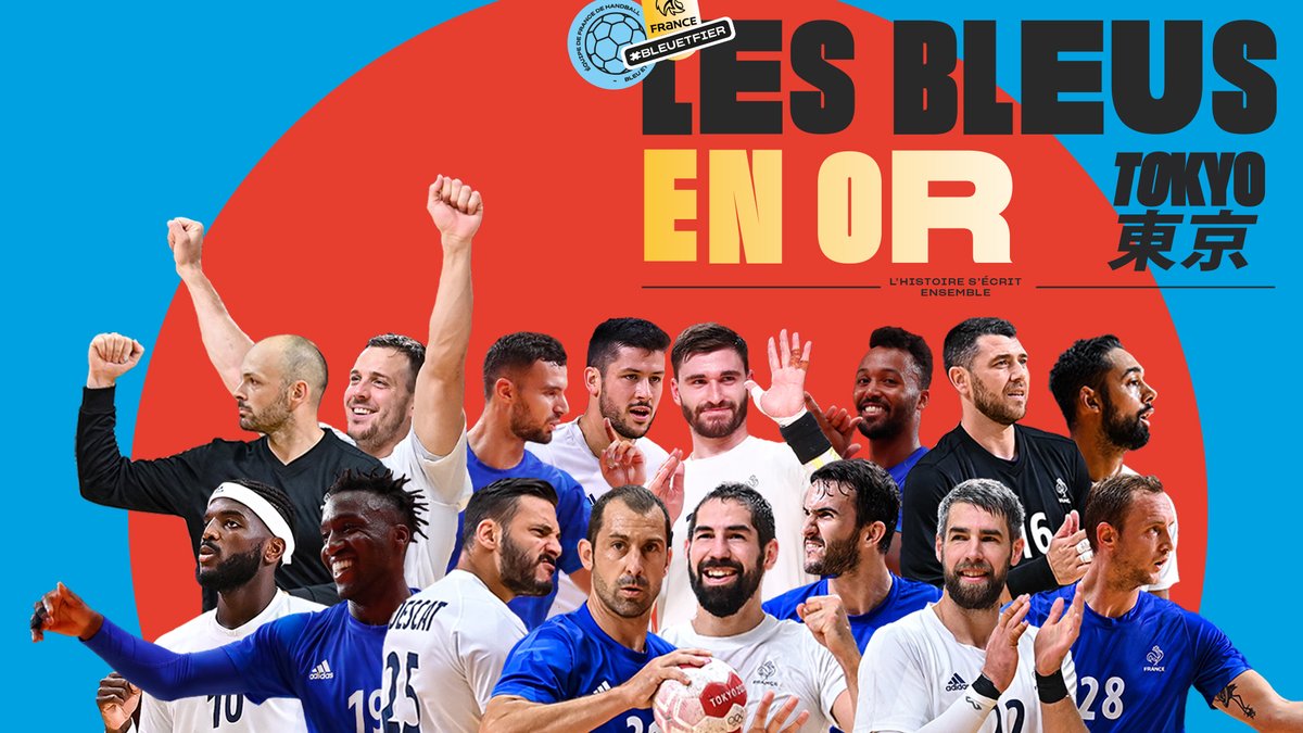FRAHandball's tweet photo. CHAMPIONS OLYMPIQUES 🥇🥇🥇

VOUS ÊTES GRANDS LES GARS 🇫🇷

#BleuetFier #Tokyo2020 https://t.co/i3XaDHuV1V