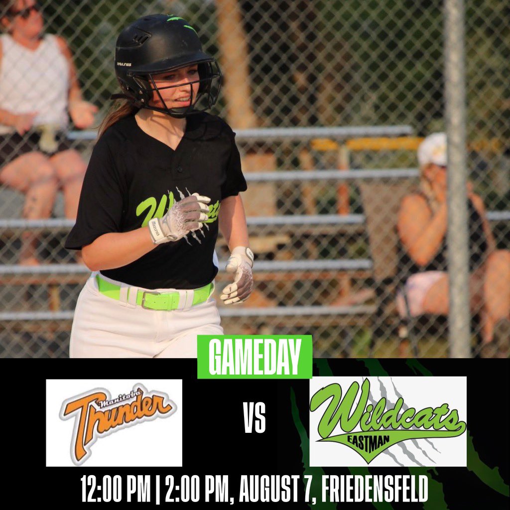 U16Eastman's tweet photo. Eastman Wildcats welcome the Manitoba Thunder in AAA Softball action today in Friedensfeld at 12&2pm. #Eastmanwildcatsu16 #mpsl #fastpitch #softball #gowildcatsgo #aaasoftball https://t.co/v1VGm4Sj9j