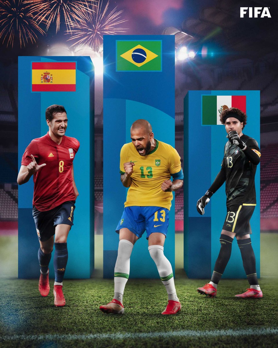 FIFAcom's tweet photo. 🥇 Brazil
🥈 Spain
🥉 Mexico

⚽️ What a wonderful tournament! Huge congratulations to all the men's #OlympicFootball medal winners 👏

#Olympics | #Football | #Tokyo2020 https://t.co/LhoXAHXIvi