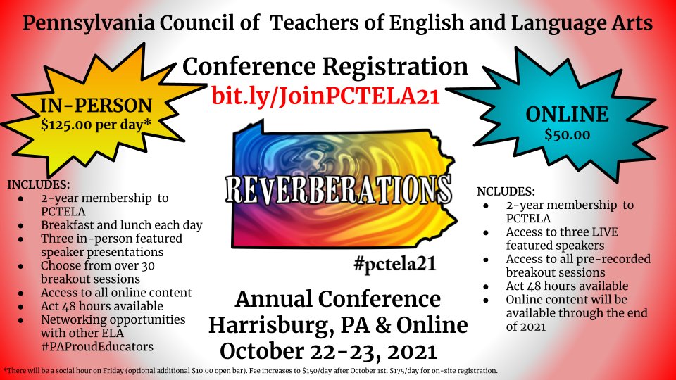 Register for #PCTELA21 at our Teacher Appreciation rate at $125 per day, in-person. 

Rates will increase to $175/day beginning October 1. 

Virtual-only registration is always $50.

Register: bit.ly/JoinPCTELA21