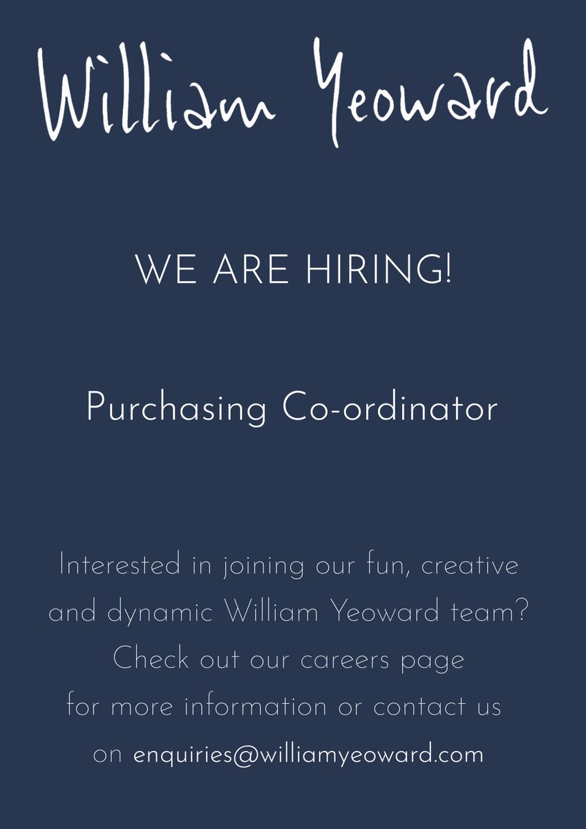 William Yeoward (@williamyeoward) on Twitter photo We are looking for a Purchasing Co-ordinator to join our fun, creative and dynamic William Yeoward team.
Check out our careers page for more info and send your email and covering letter to enquiries@williamyeoward.com We are looking for a Purchasing Co-ordinator to join our fun, creative and dynamic William Yeoward team.
Check out our careers page for more info and send your email and covering letter to enquiries@williamyeoward.com