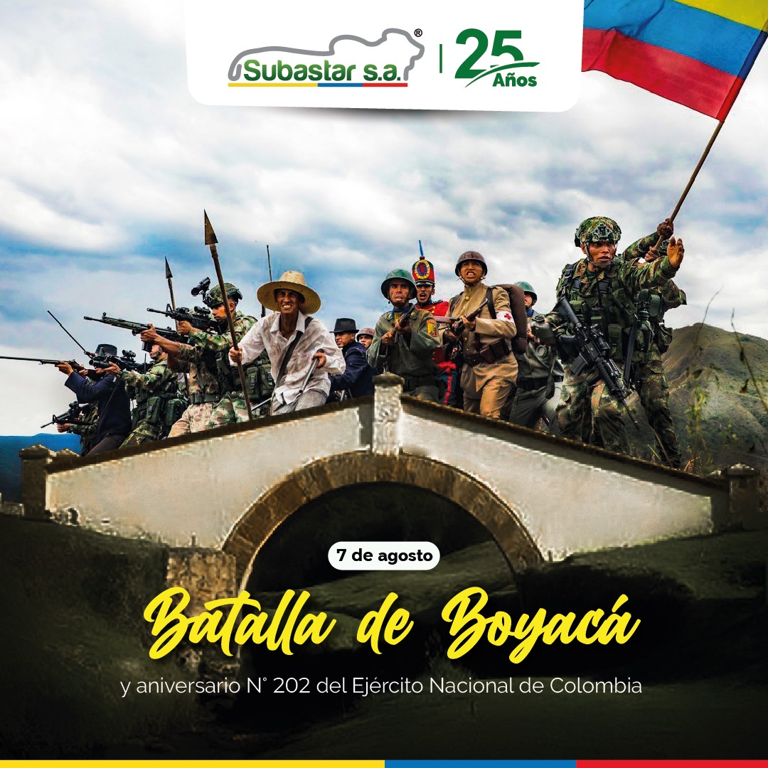 SubastarCo's tweet photo. 💪En campos boyacenses se libró la batalla que conllevó a la independencia de nuestra patria, honremos con orgullo la valentía de nuestros próceres.
Asimismo, celebremos el aniversario del @COL_EJERCITO.
¿Ya izó su bandera?
#BatayaDeBoyacá #SubastarEsColombia 🇨🇴 #SubastarSA https://t.co/RL7Ag6QLvI