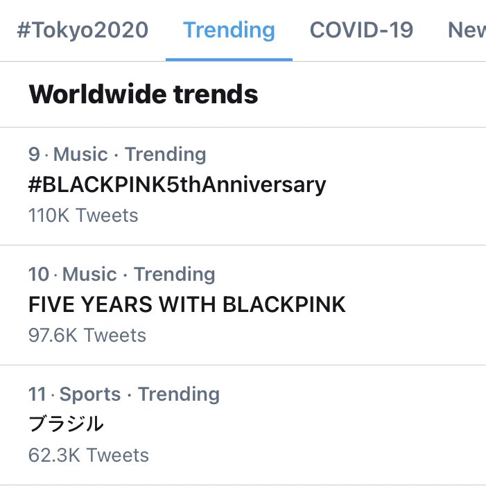 bpbillboard's tweet photo. #BLACKPINK5thAnniversary and FIVE YEARS WITH BLACKPINK are trending at #9 and #10 Worldwide! 👏

#블랙핑크_오주년_블링크랑_오래오래  
@BLACKPINK https://t.co/fsmcdzLmts