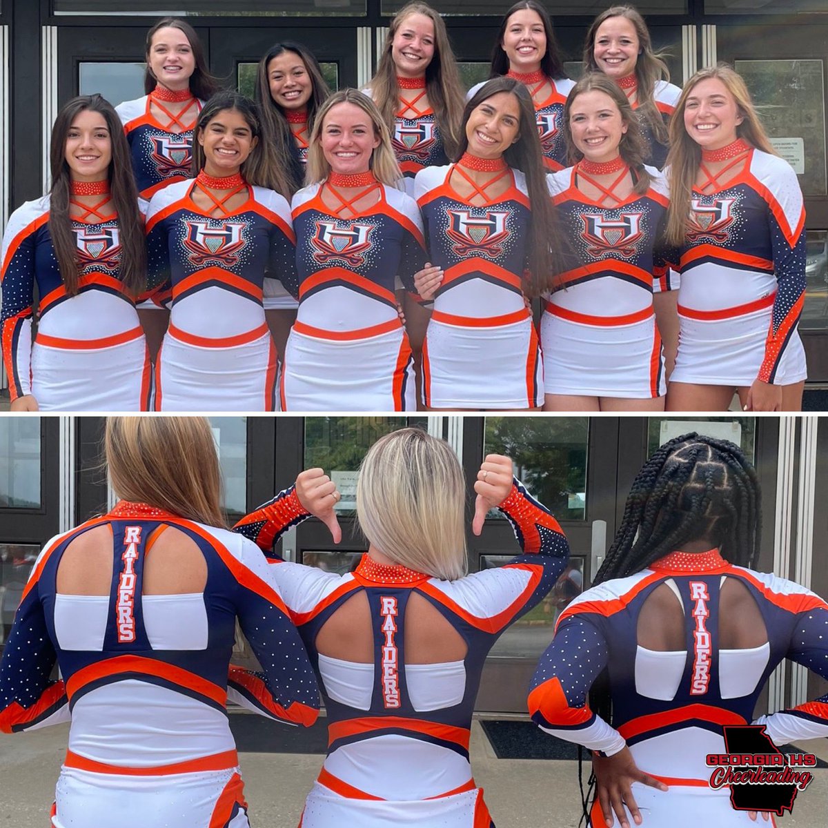 GeorgiaHSCheer's tweet photo. 🚨 New Uniform Alert 🚨 
We absolutely L💙🧡E the new competition uniform for Habersham Central High School! 
#ghsacheer2021 https://t.co/pMWqXa1vll