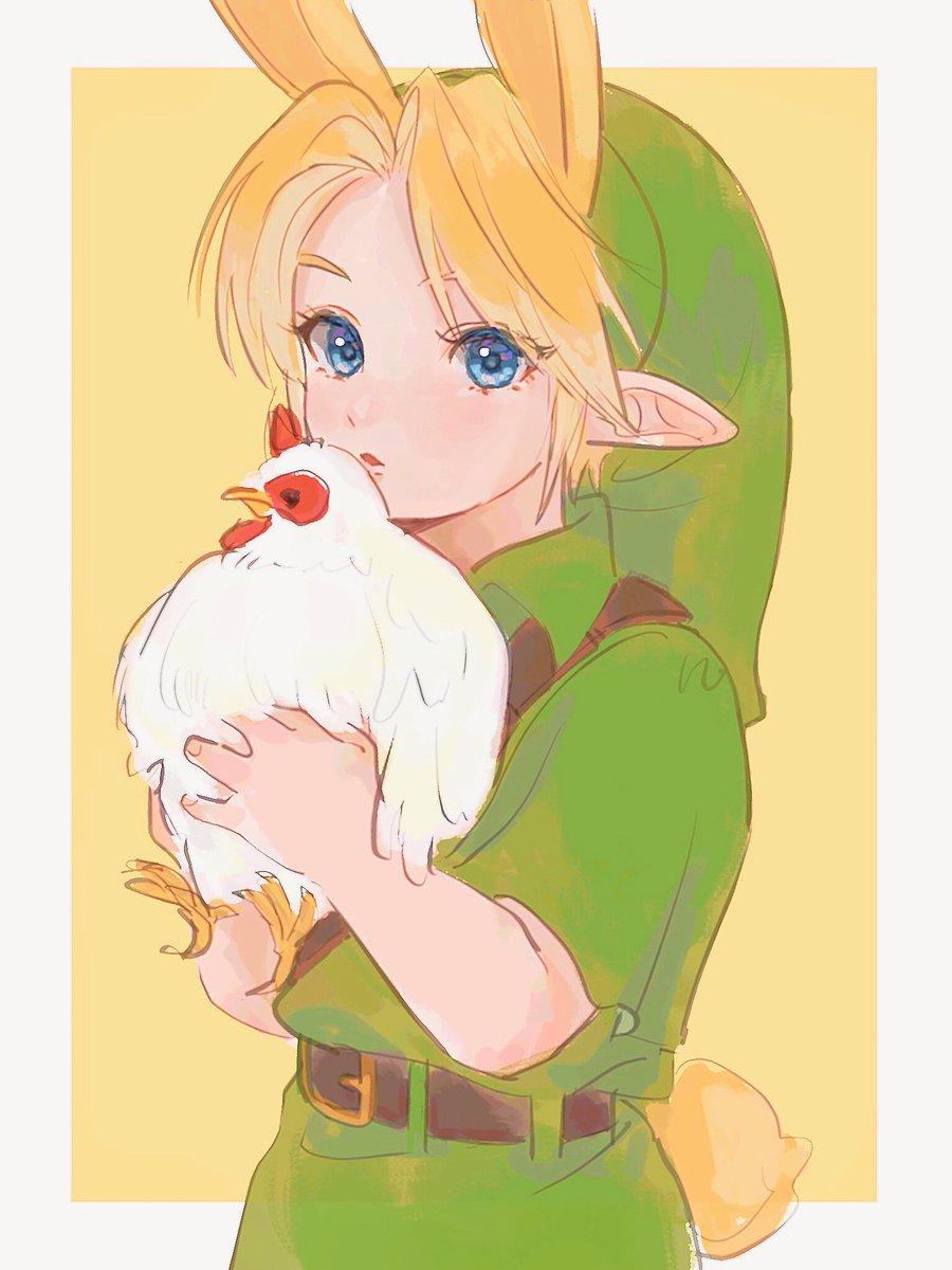 link 1boy animal ears chicken male focus blonde hair blue eyes pointy ears  illustration images