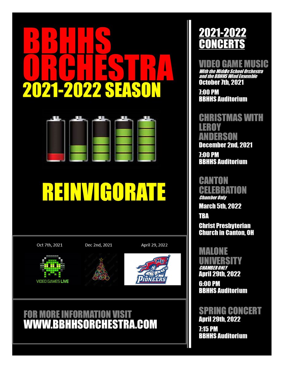 BBHHS Orchestra (@bbhhsorchestra) on Twitter photo Announcing our 2021-2022 Season: REINVIGORATE. We
will be performing with the <a href="/BBHMSORCHESTRA/">BBHMS Orchestra</a> , <a href="/BBHHSBand/">BBHHS Band</a>, <a href="/BBHHSChoir/">BBHHSChoir</a> , <a href="/MaloneU/">Malone University</a> Wind Ensemble, and more! Announcing our 2021-2022 Season: REINVIGORATE. We
will be performing with the <a href="/BBHMSORCHESTRA/">BBHMS Orchestra</a> , <a href="/BBHHSBand/">BBHHS Band</a>, <a href="/BBHHSChoir/">BBHHSChoir</a> , <a href="/MaloneU/">Malone University</a> Wind Ensemble, and more!