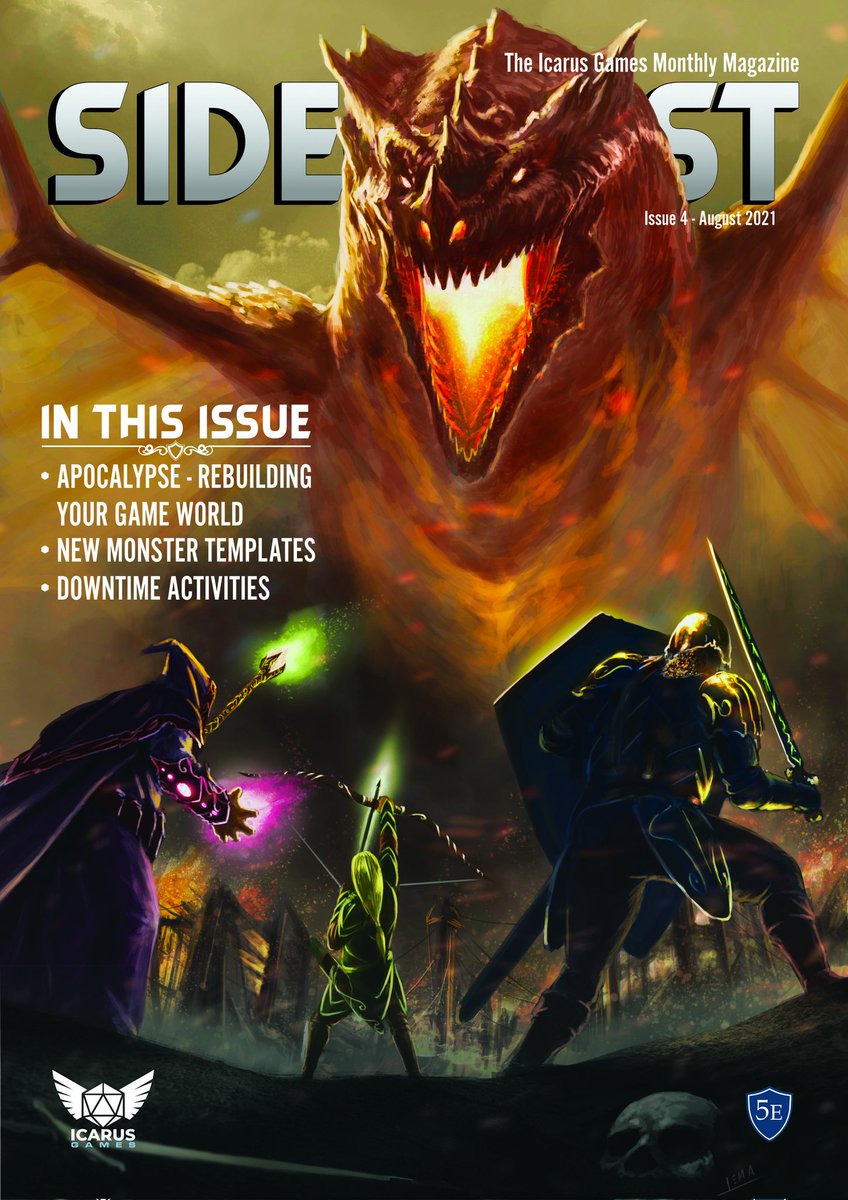 IcarusGamesUK's tweet image. Happy Saturday Wreckers!

Issue 4 of SIDEQUEST, the digital D&amp;amp;D magazine, is out now

In this issue: 

🔥 Advice on how to run a game set in an apocalypse
🐙11 Monster templates to easily adjust 5e creatures 
🎲A new dice game
🍺 Drinking rules

bit.ly/3rY3khT