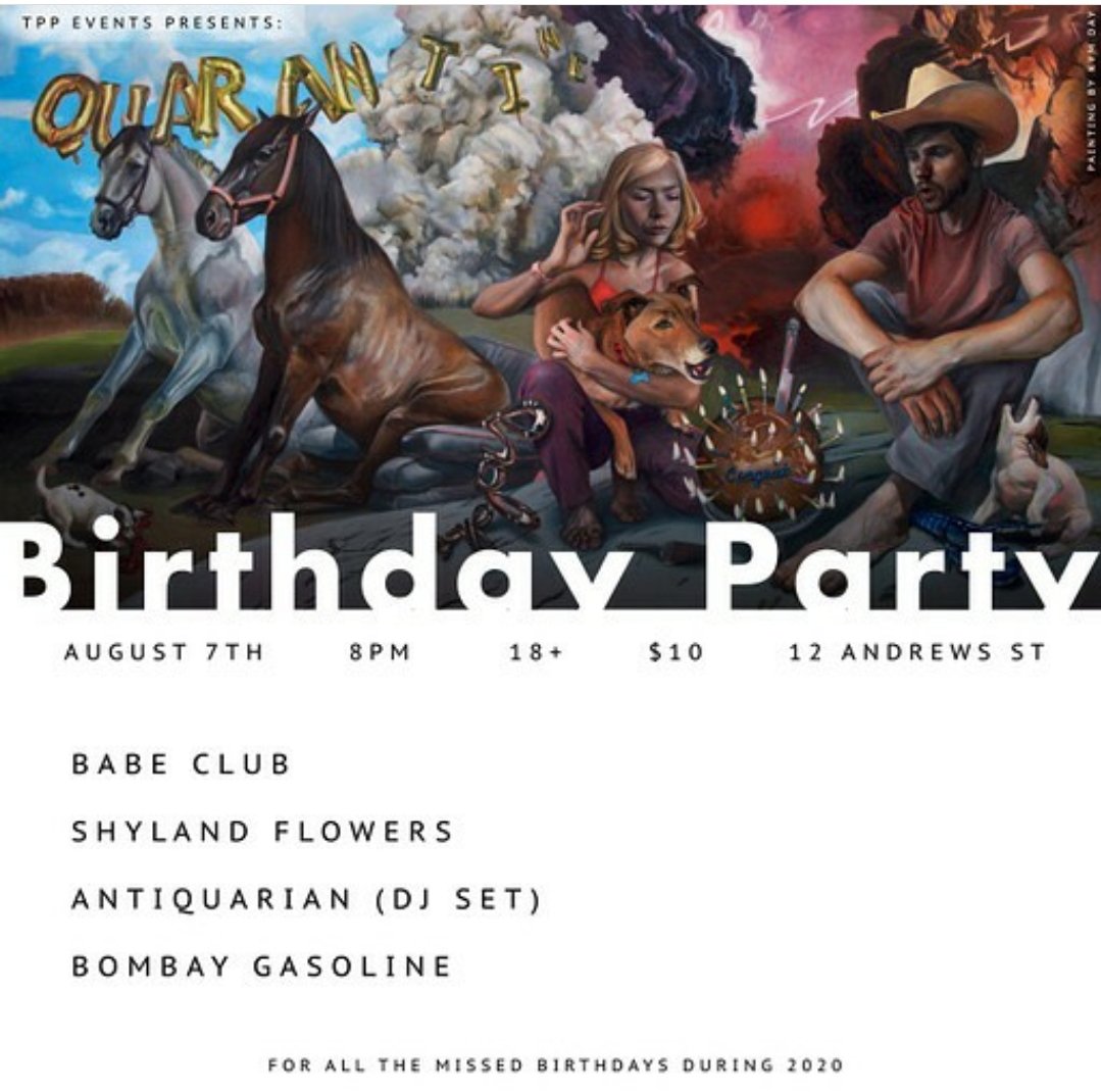 Celebrating all the birthdays 2020 viciously devoured with a show tonight at #artistrygallery in #greenvillesc. <a href="/joinbabeclub/">Babe Club</a> #antiquarian @ShylandFlowers #indierock #indieband #allgirlband #bombaygasoline