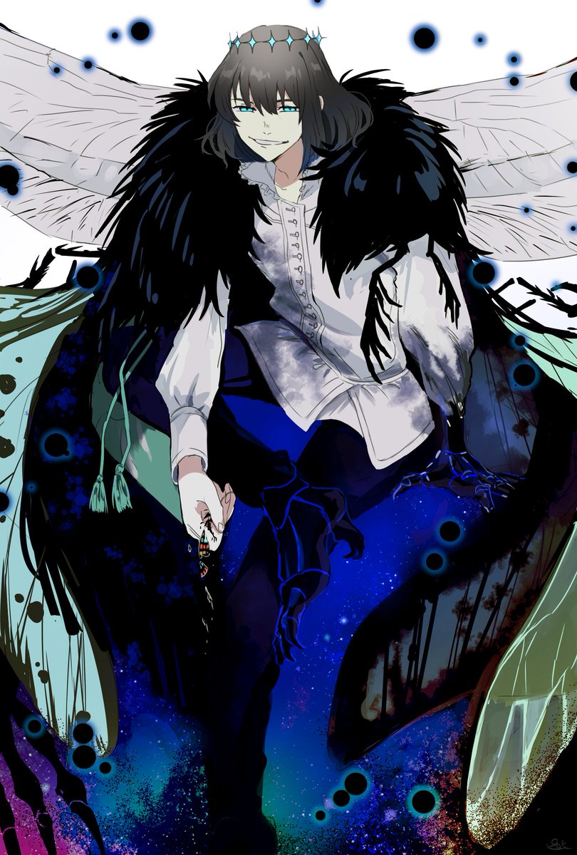 oberon (fate) insect wings 1boy male focus wings crown blue eyes solo  illustration images
