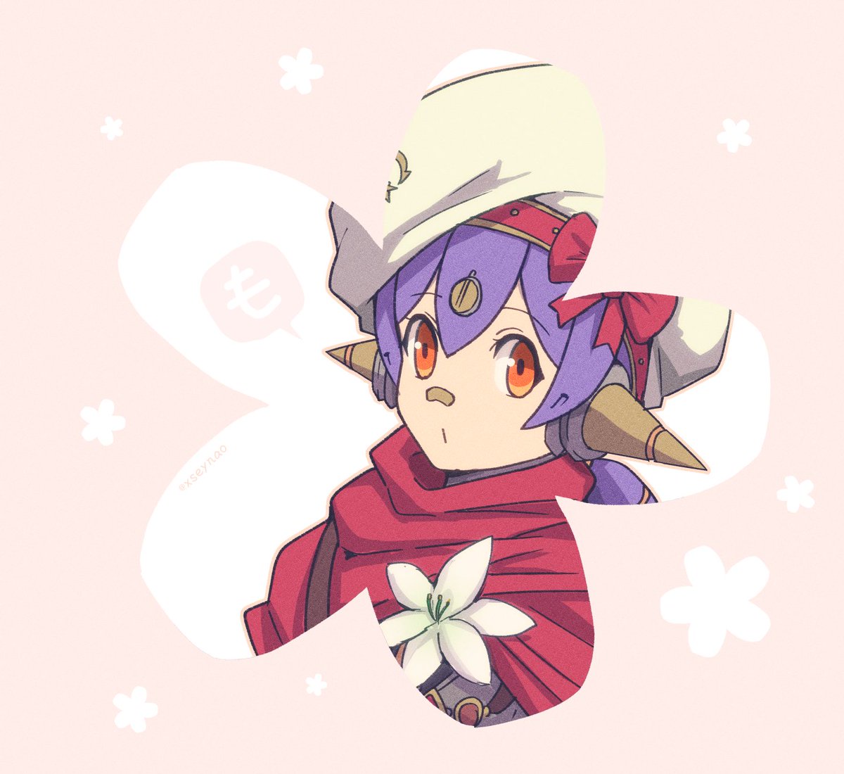 1girl solo purple hair flower android orange eyes hat  illustration images