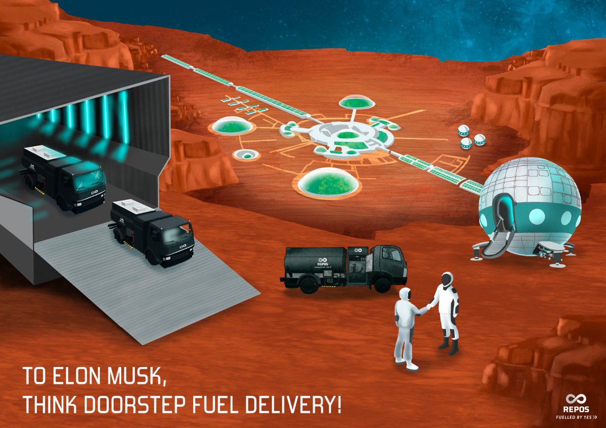 reposenergy's tweet photo. Dear @elonmusk,
We will make sure that that your plans to populate Mars don't come to a halt. For doorstep fuel delivery, think Repos!
#repos #elonmusk #elon #mars #projectmars #energy #spacex #spacetravel #spacex #tesla #elonmuskspacex #spacexmars #marsmission #startup https://t.co/aP59UXjZ3U
