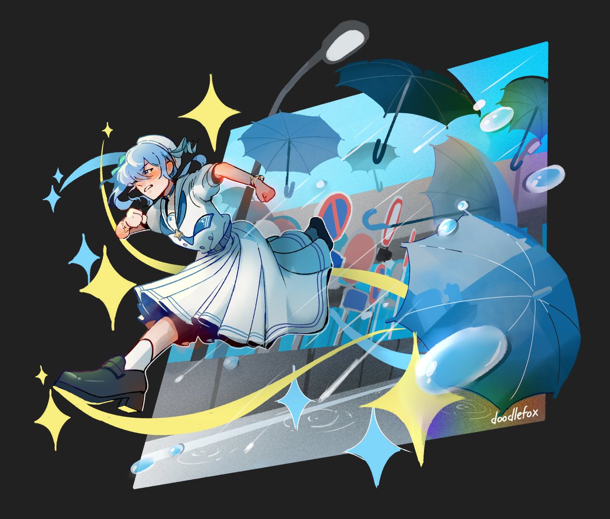 「running in the rain
#ほしまちぎゃらりー 」|faye @ busy w collegeのイラスト