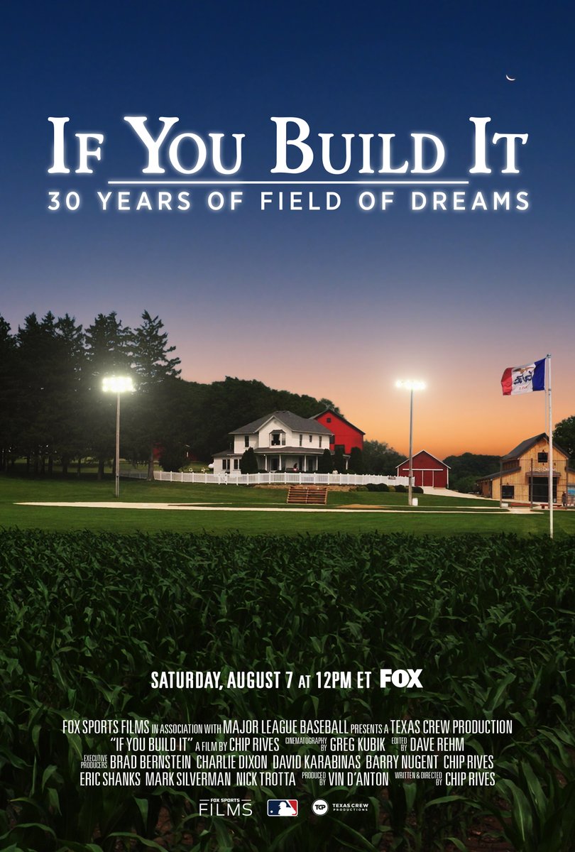 FOXSportsPR's tweet photo. From the corn fields of Iowa 🌽 to the silver screens of Hollywood 🎥
From Shoeless Joe 👟 to Moonlight Graham 🌙
IF YOU BUILD IT, a new documentary from #FOXSportsFilms and @MLB, offers a never-before-seen look at the 1989 classic "Field of Dreams."
📺 12:00 PM ET on FOX https://t.co/6YVmMQbCSv