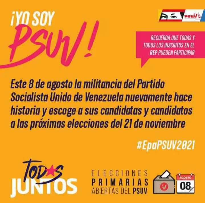 La fuerza chavista y bolivariana se prepara para, el Domingo #8Ago, salir a demostrar el compromiso adquirido con el Pueblo en Revolución, las Elecciones Primarias Abiertas (EPA) son una demostración de Democracia Protagónica. El <a href="/PartidoPSUV/">PSUV</a> está dando ejemplo #EpaPSUV2021