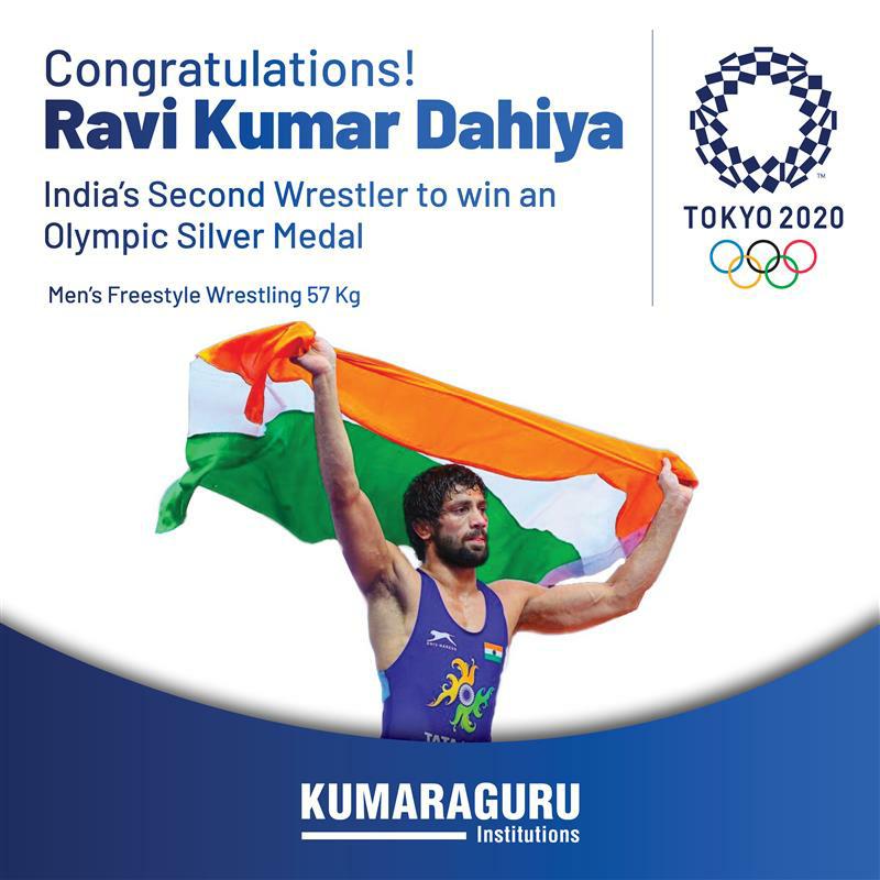 #KumaraguruInstitutions congratulates #RaviKumarDahiya for bringing glory to India by winning Silver Medal in Freestyle #wrestling 57 Kg category at #TokyoOlympics2020.